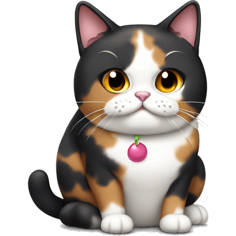 Fat calico cat with dark sundae emoji