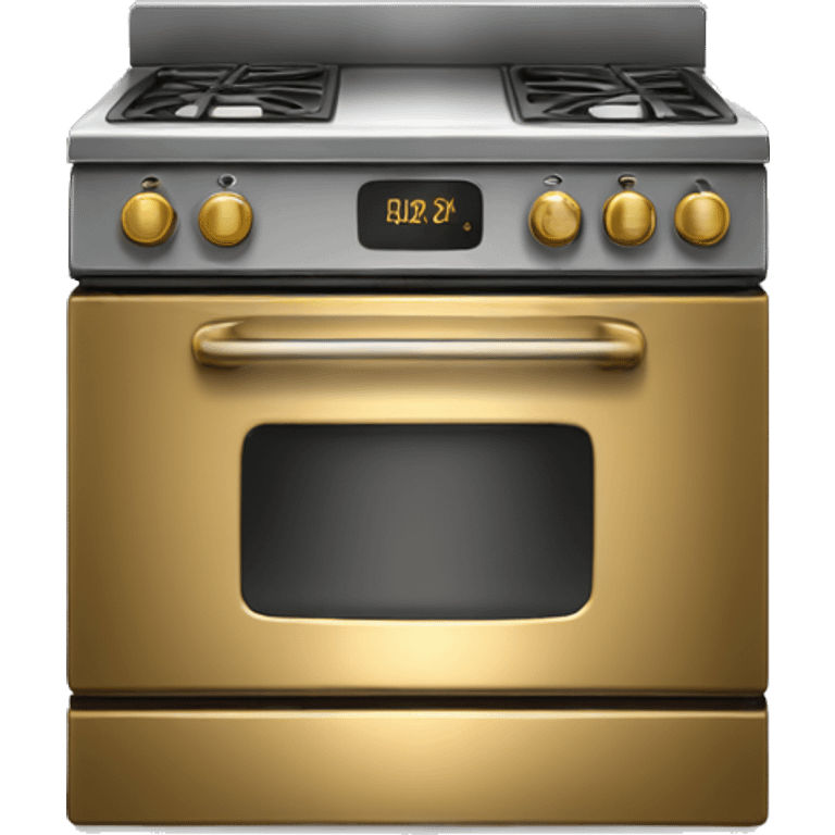 Realistic metallic gold stove top oven. emoji