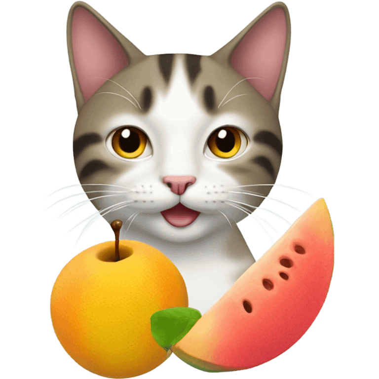 Cat with a fruit emoji