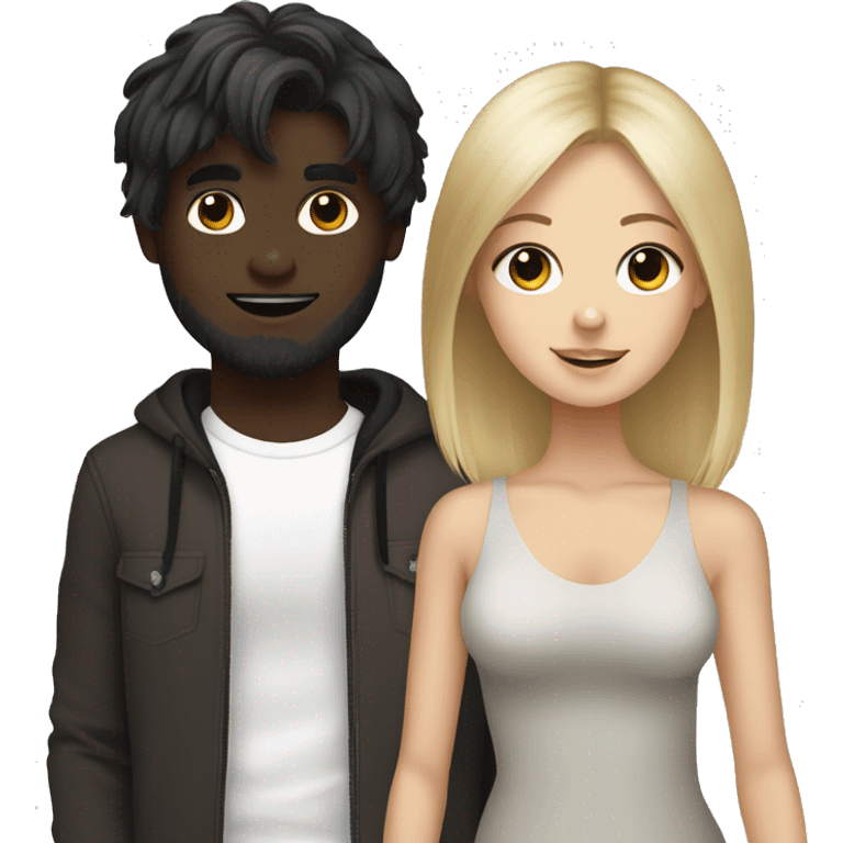 Blonde girl and brunette boy carrying black Shih Tzu emoji