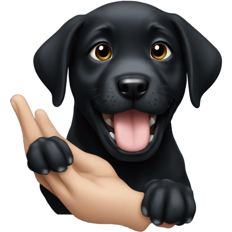 Black lab puppy biting a hand emoji