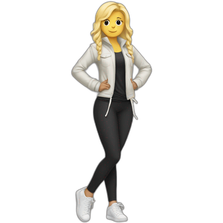 Blonde girl jacket tied around waist in leggings emoji