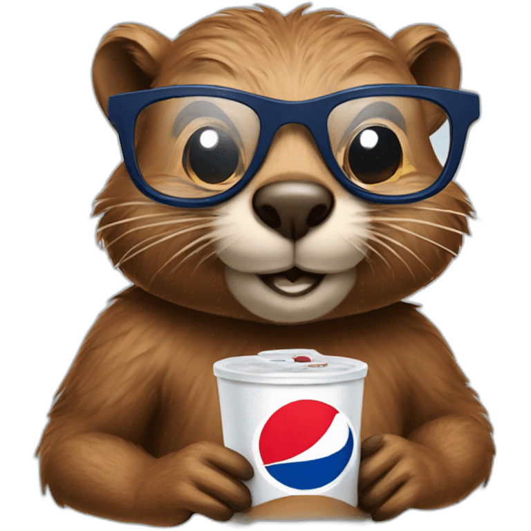 Beaver wearing glasses and t-shirt with Pepsi on it emoji