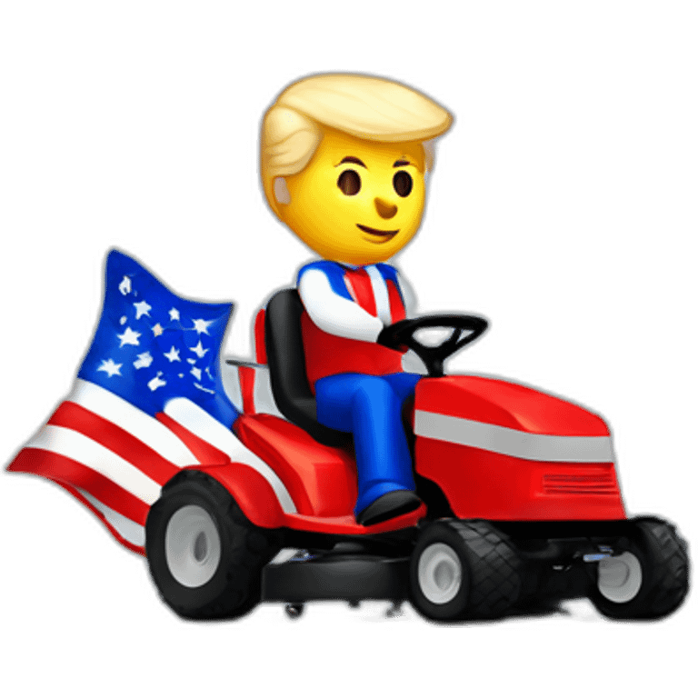 Donald Trump riding red white and blue lawnmower emoji