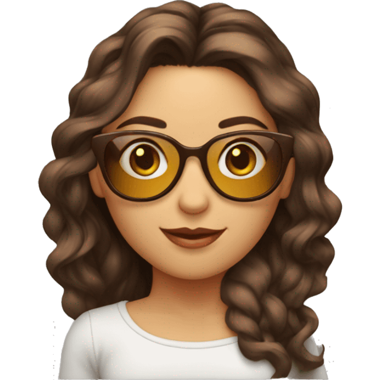 joven mujer cabello marron liso y lentes emoji