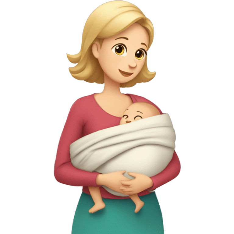 European Babywearing mom with baby and wrap, good pozitions emoji