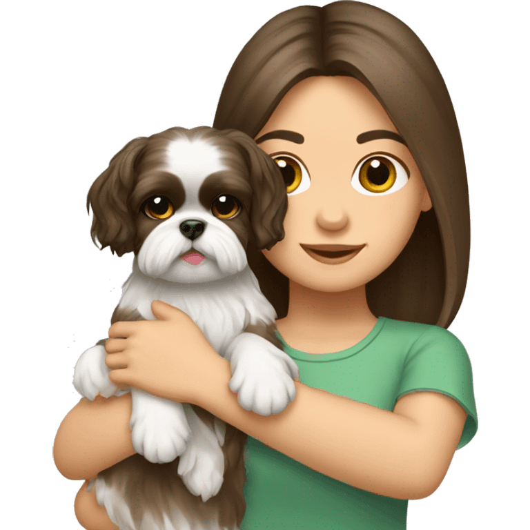 brunette girl with shih tzu dog in her arms emoji