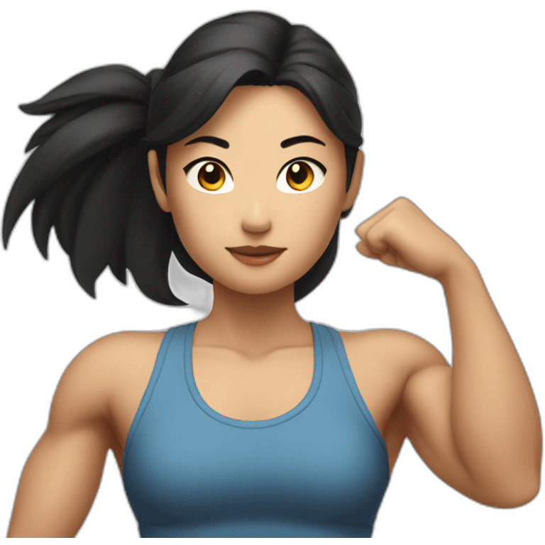 Athletic Asian girl show biceps emoji