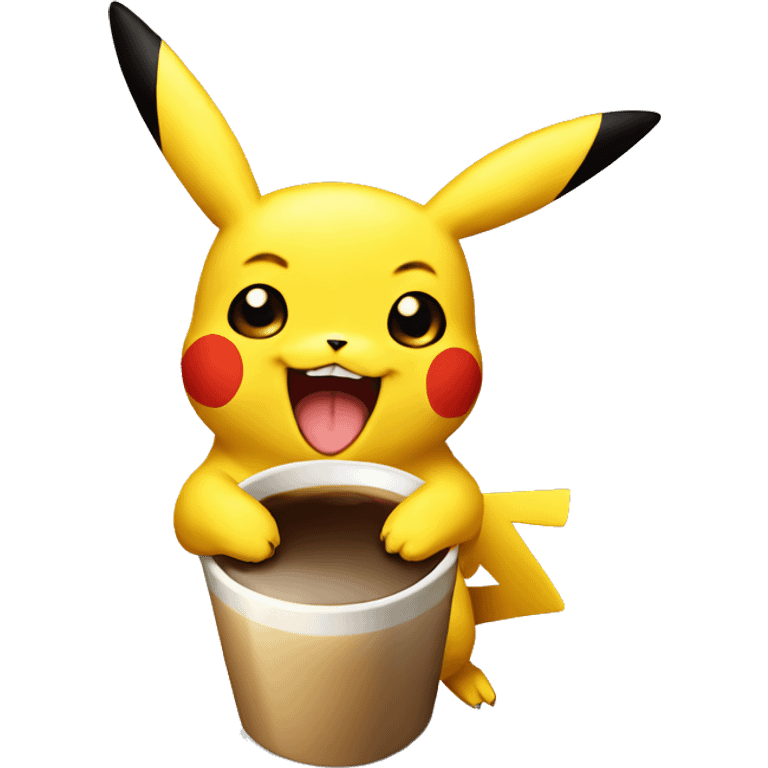 pikachu drink coffee with laugh emoji