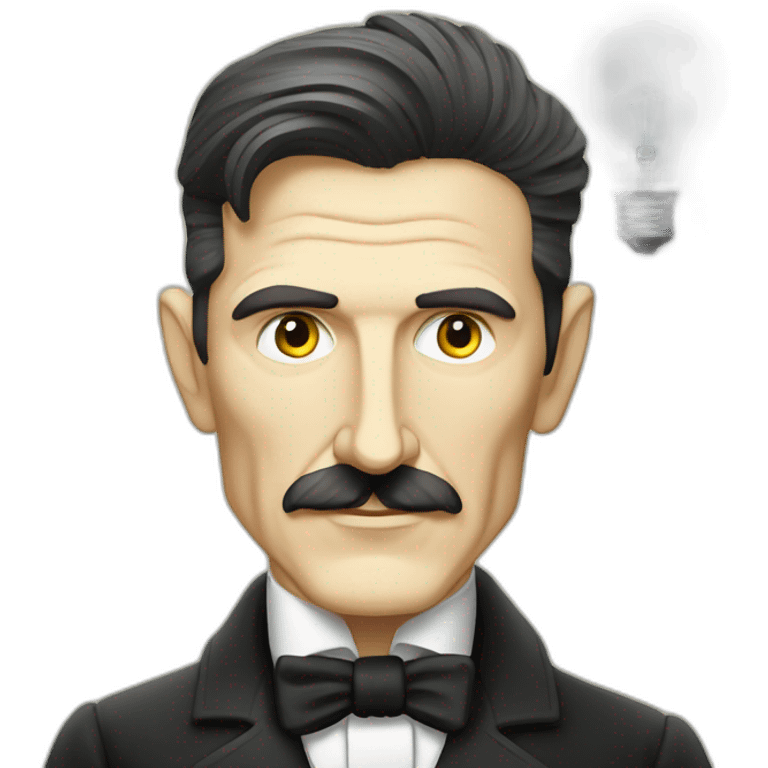 Nikola Tesla with electricity and light bulb emoji