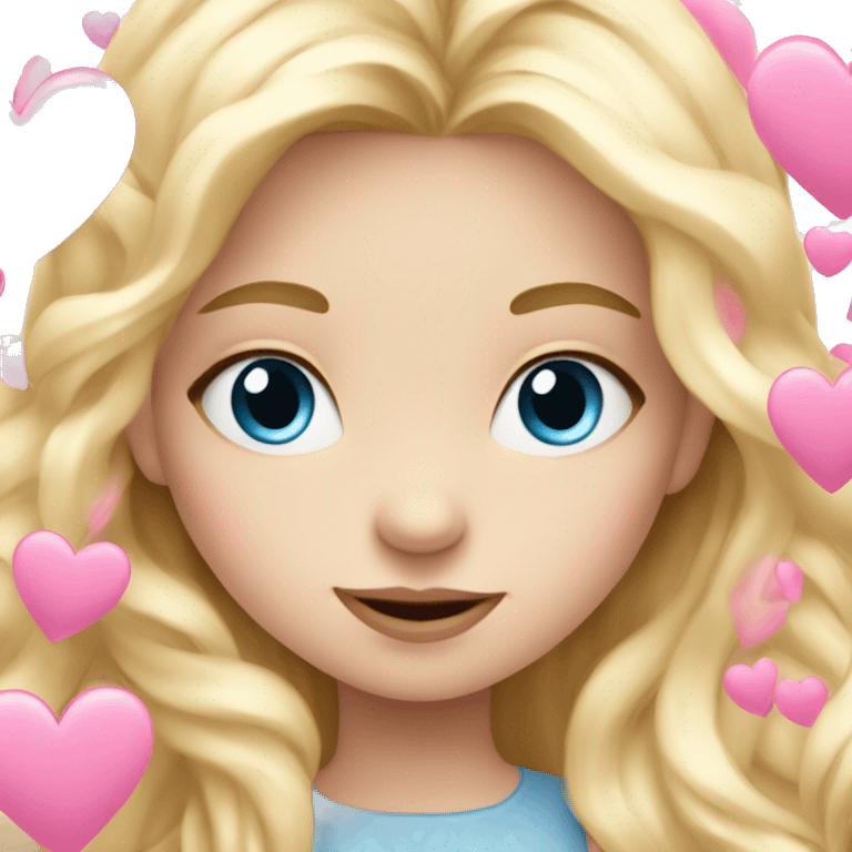 white little girl blue eyes very long blond hair surrounded by pink hearts  emoji