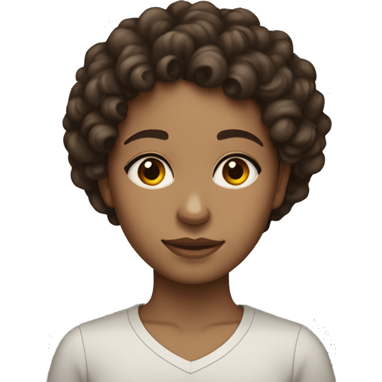 dark brown curly hair lightskin girl with brown eyes side eyeing emoji