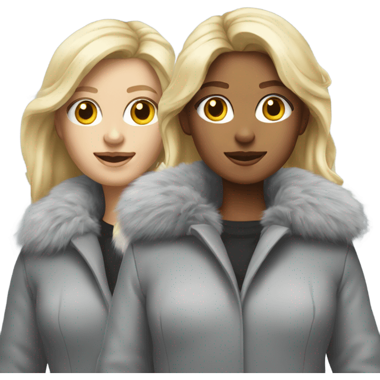 Two blondies in grey fur coats  emoji