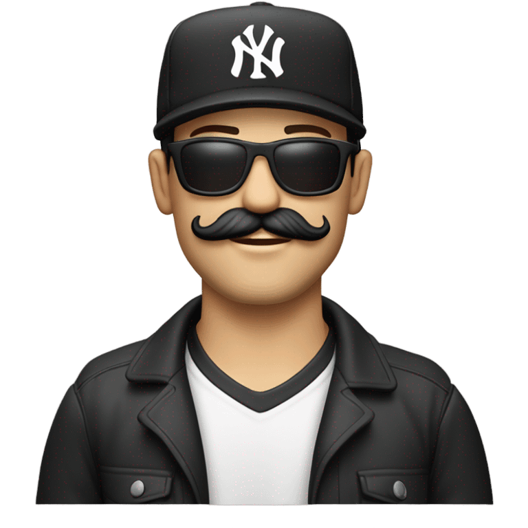 Homme blanc, 30 ans, cheveux courts noir, moustache, casquette noir yankees noir, avec uns bière  emoji