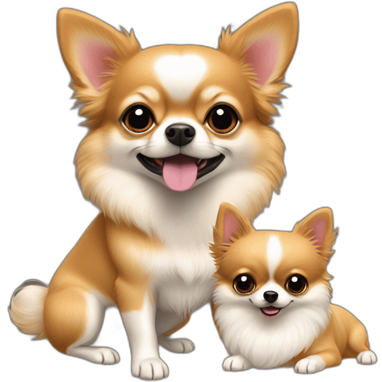 Deux chihuahuas avec un spitz pomeranian emoji