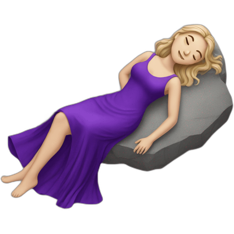 a white girl laying on stone with purple dress emoji