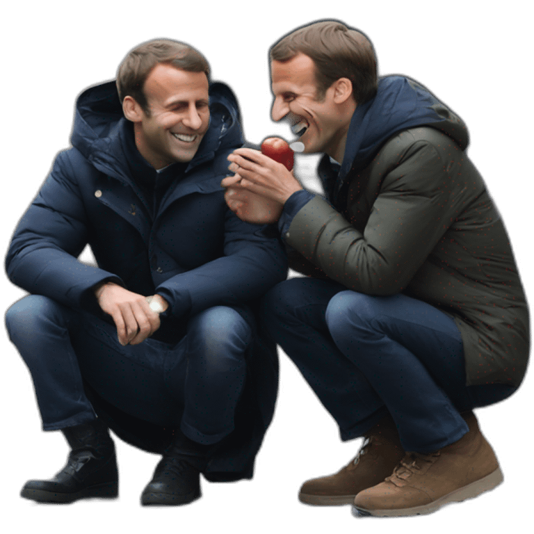 emmanuel macron laughing with the homeless emoji