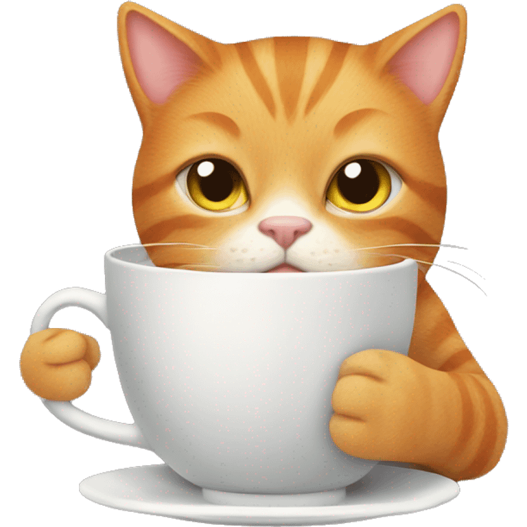 Ginger cat with a cup of tea emoji