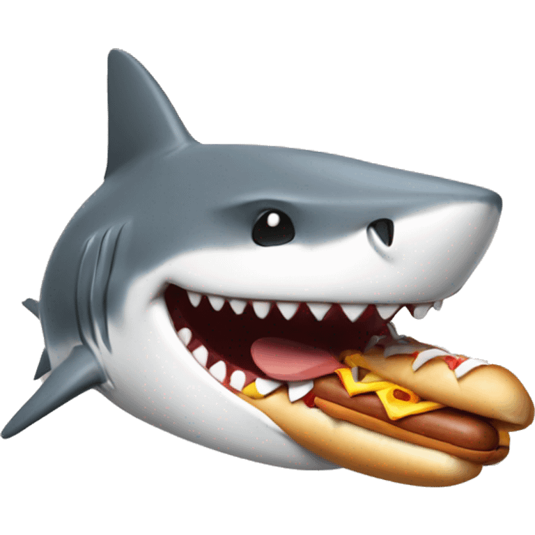 Laughing shark eating a hotdog emoji