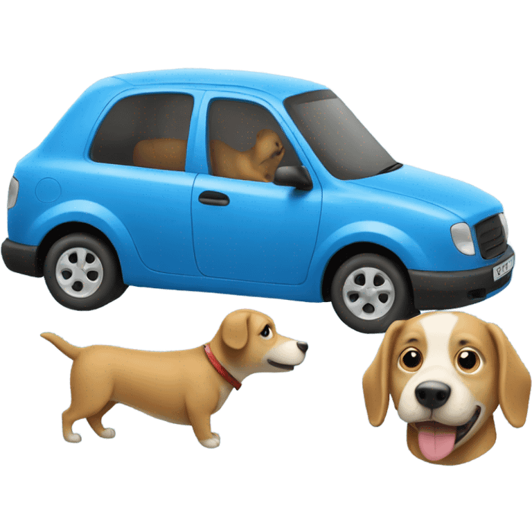 A dog driving a blue car emoji