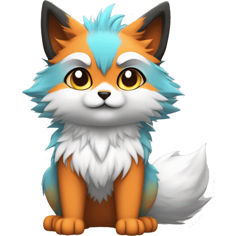 colorful furry fur-sona kemono-style-chibi-style cat-fox-Fakémon-hybrid full body emoji