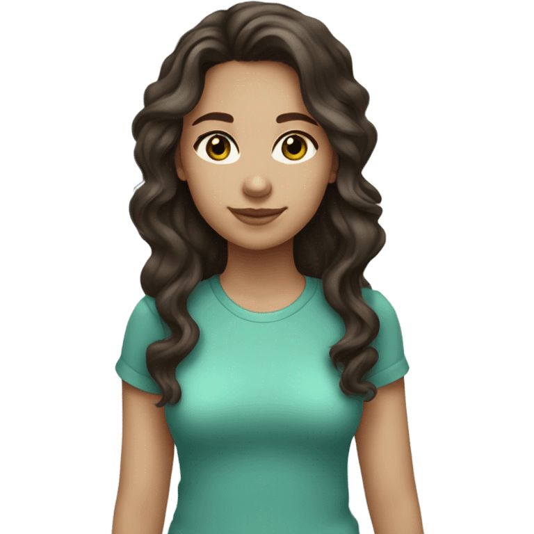 light blue green eyed girl with dark brown wavy hair with light skin tone emoji