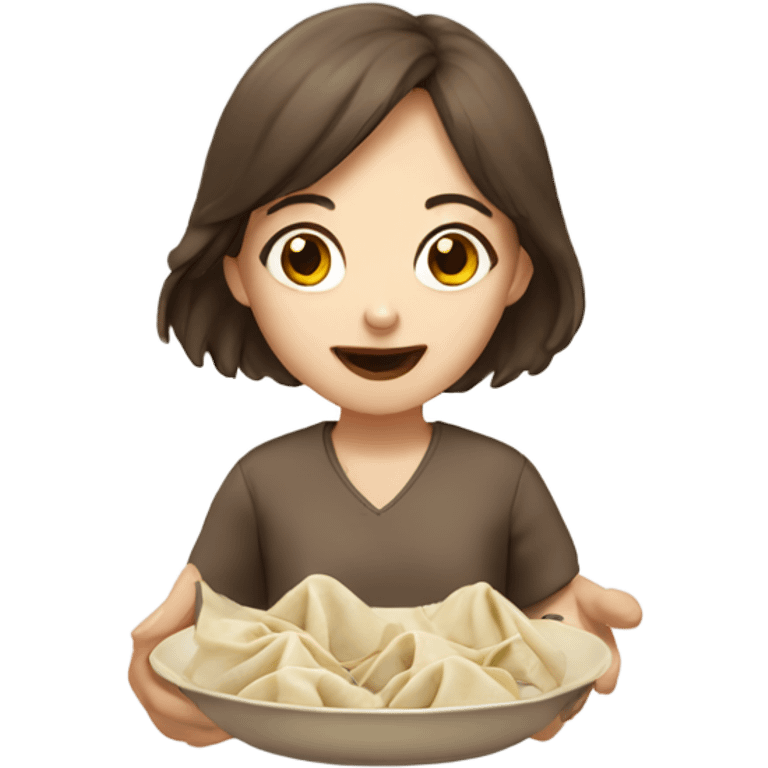 Brown hair Girl eating dumplings emoji