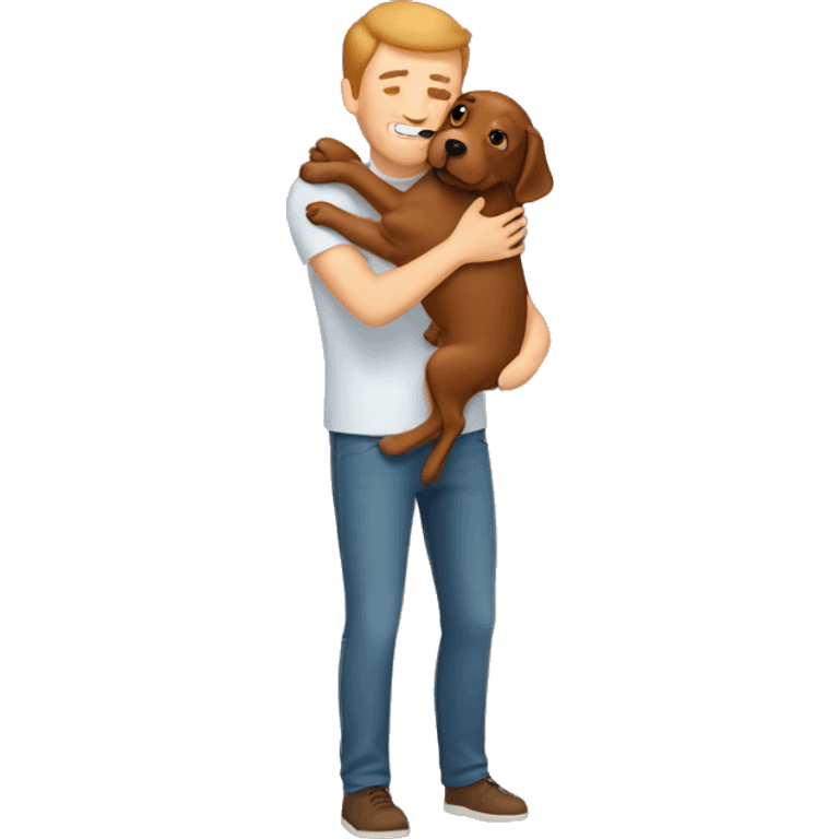 Red Labrador giving brown haired man a hug emoji