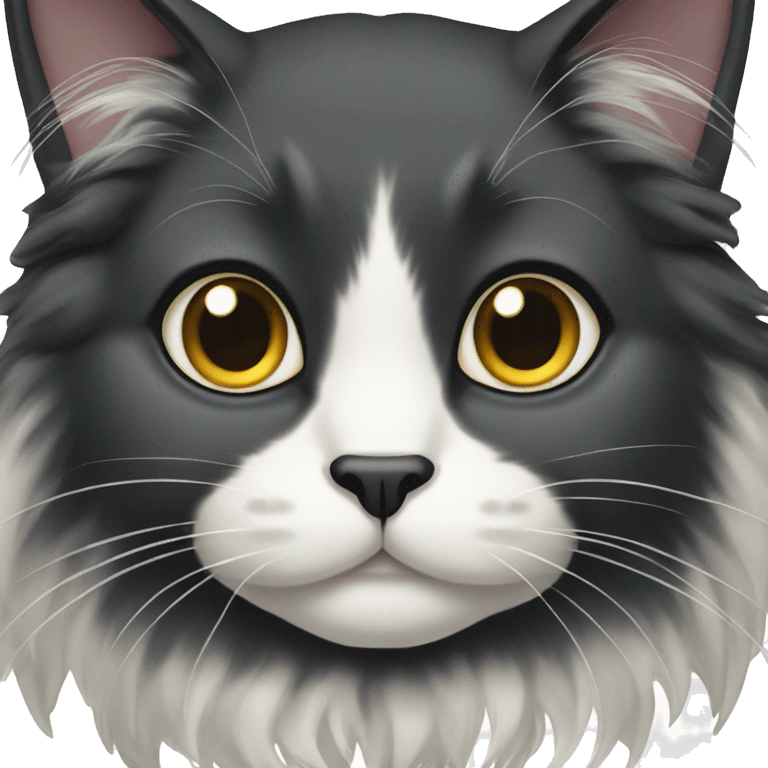 black cat domestic long-haired with white on the mouth emoji