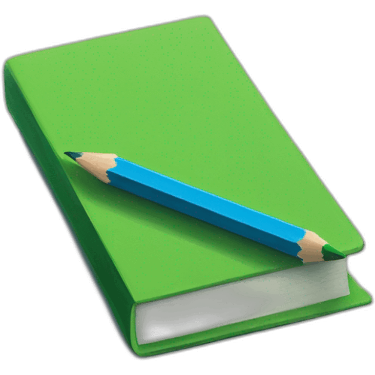 green pencil writing on blue and black book emoji