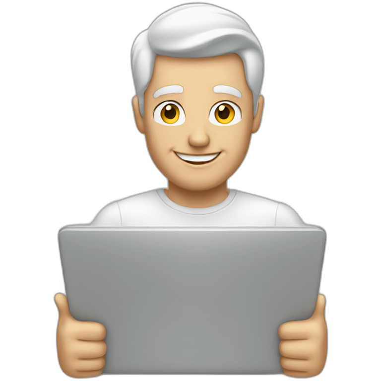 white man holding laptop thumbs up emoji