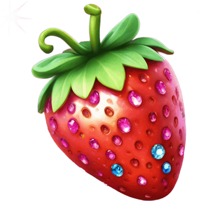 Realistic hot pink strawberries with gems as the seeds and glitter  emoji