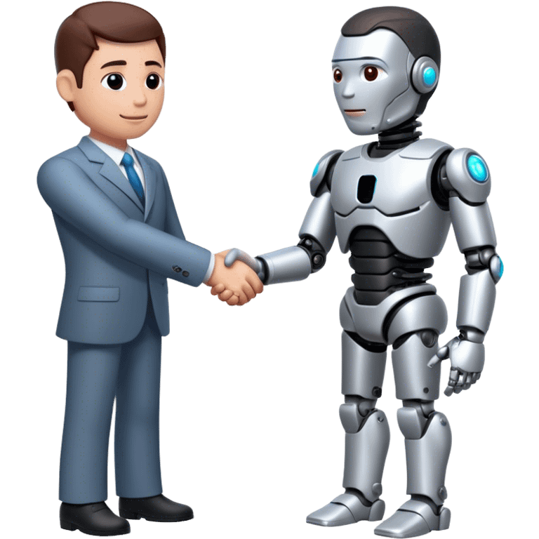 cyborg doing a handshake with business man emoji