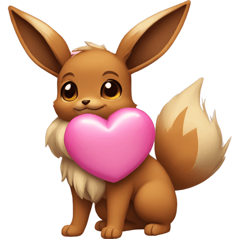 Eevee holding a pink heart emoji