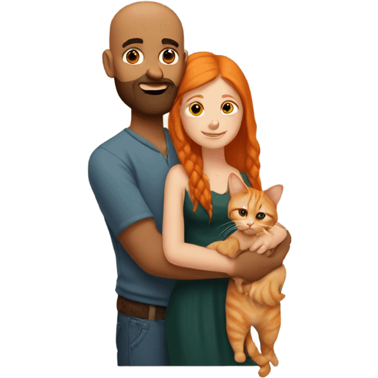 Indian Beard guy with bald head hugging a ginger hair Croatian girl with cat emoji