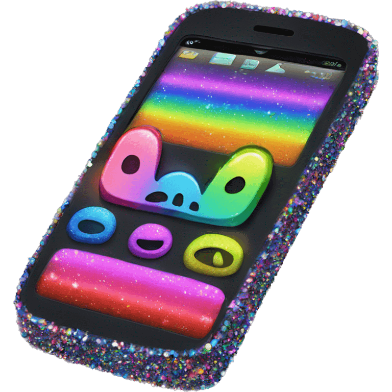 neon rainbow sparkle flip phone cute  emoji