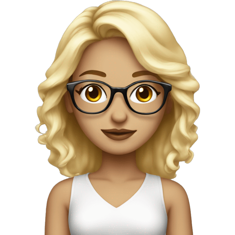 A girl of model appearance, blonde in fashionable glasses, with a rich appearance emoji