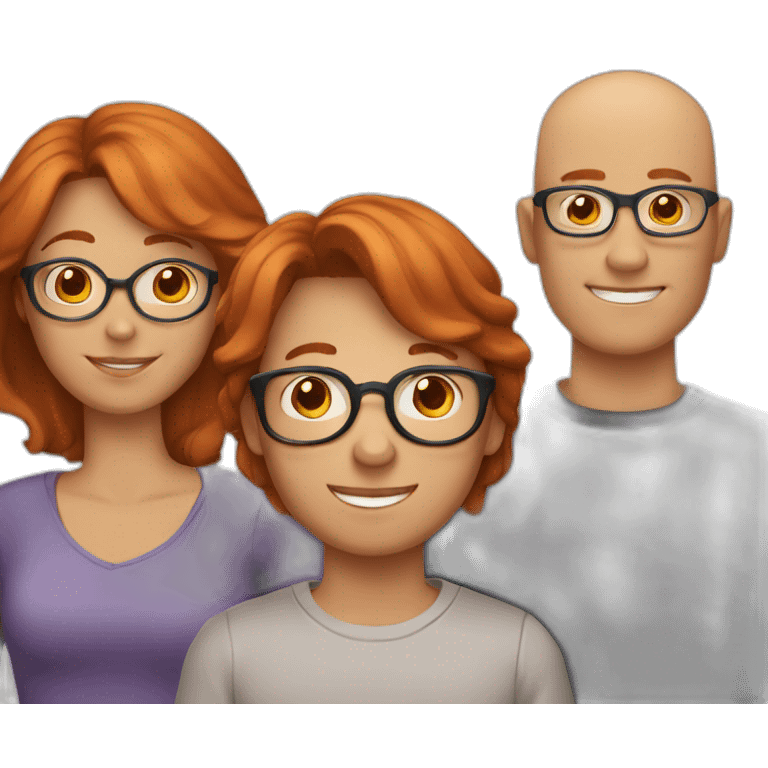 their family consists of 3 people - a mother with red hair, a father with brown hair on the sides and a small bald spot in the center, a 12-year-old boy with brown hair in glasses emoji