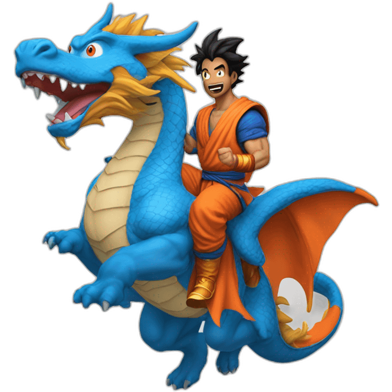 indian adult guy wearing Goku costume riding a blue flying dragon emoji