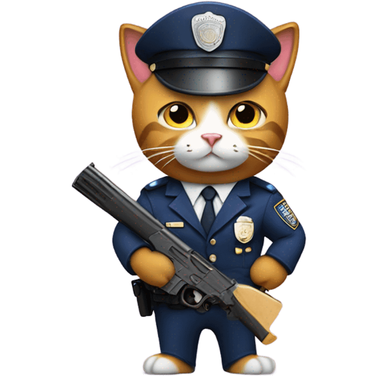 Cat dressed as a police officer with a gun and a donut  emoji