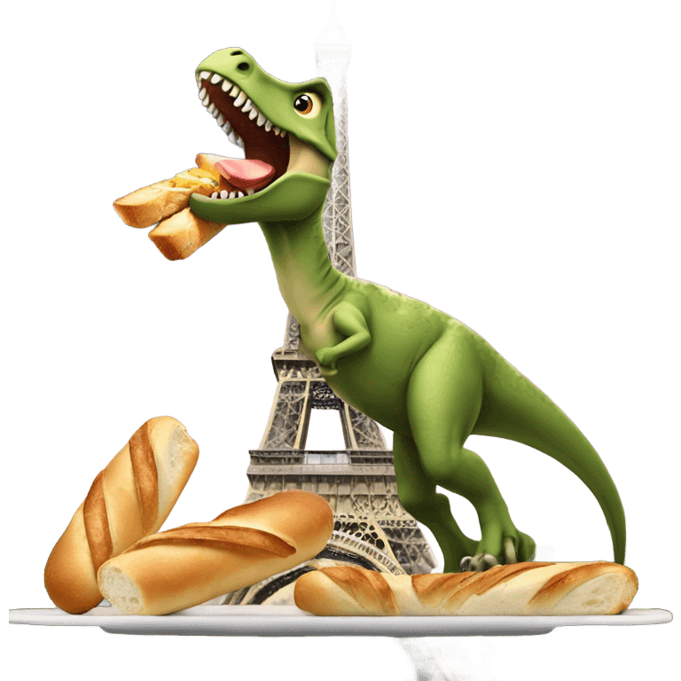 Trex with wings eating baguette on top of Eiffel Tower  emoji