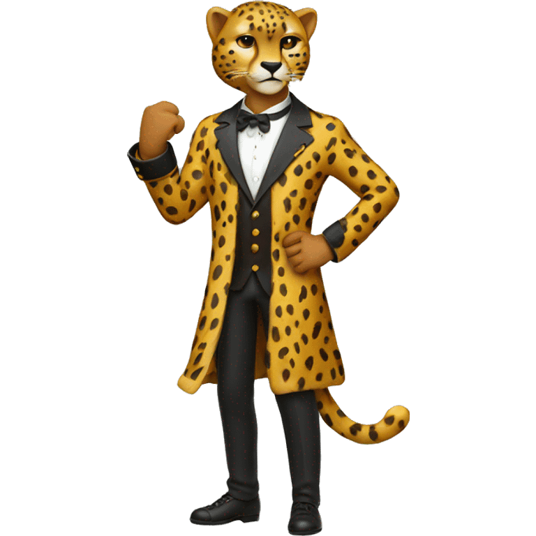 cheetah in a classic costume hands with a man emoji