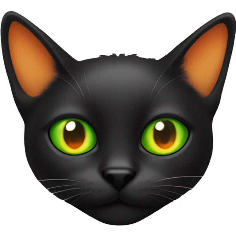 Black cat in orange spots with one left eye green emoji