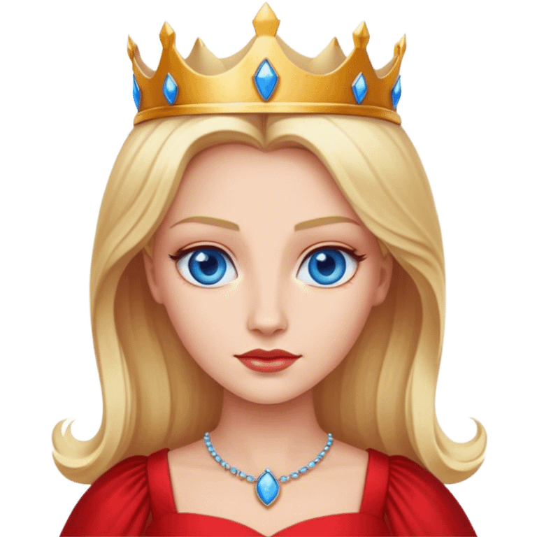 blonde queen blue eyes, red dress emoji