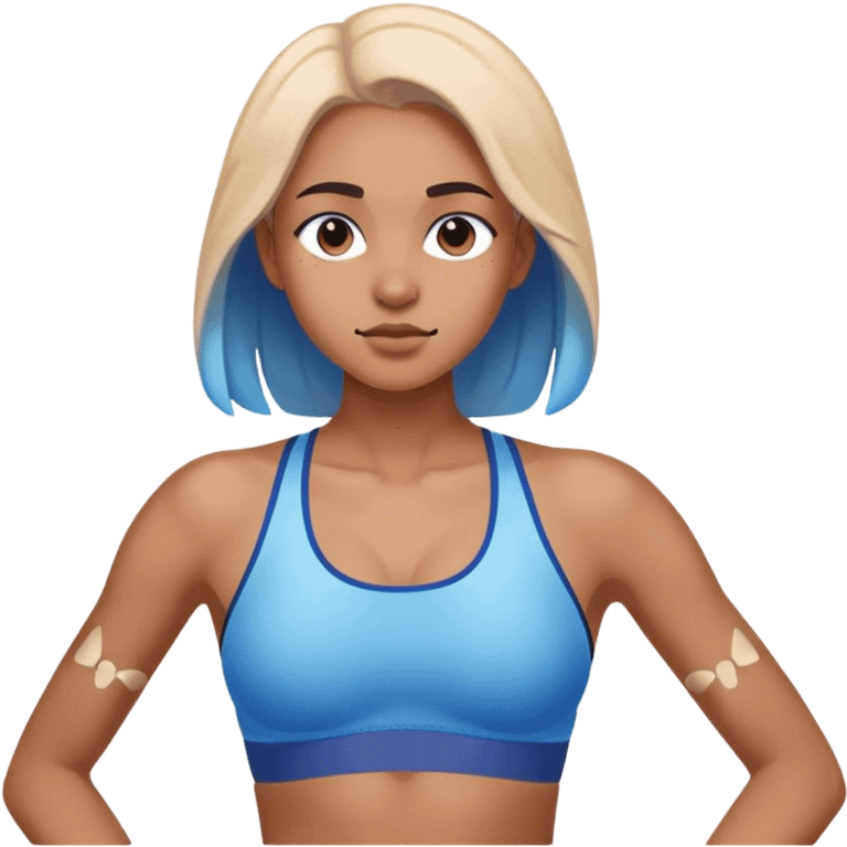 Gradient blue sports bra, revealing butterfly bone shadows emoji