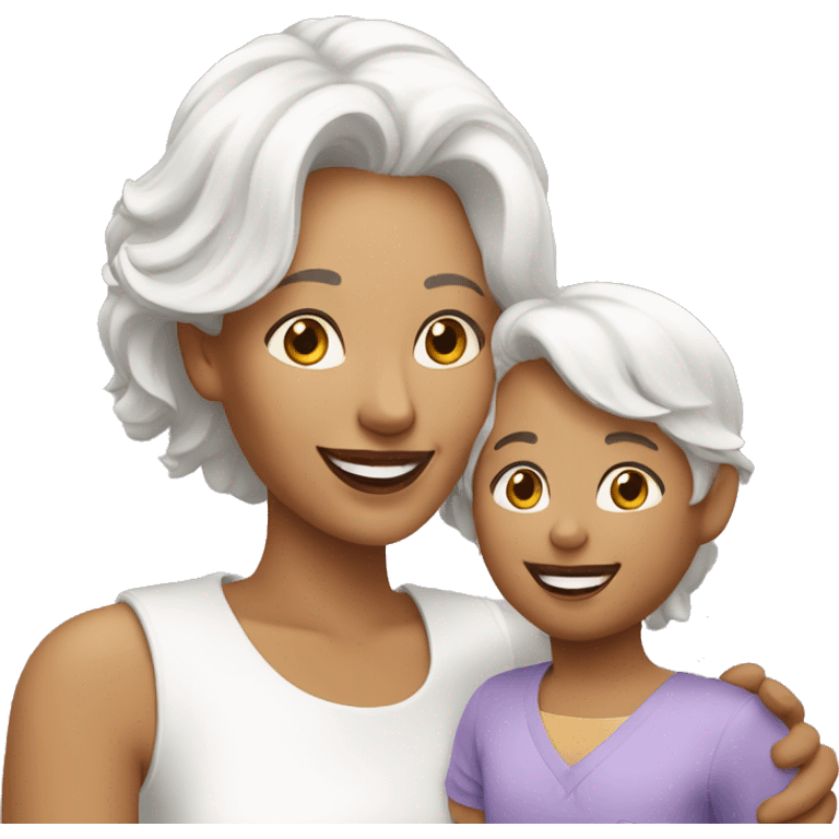 cheerful mom with white hair and white sckin meeting with her daughter emoji