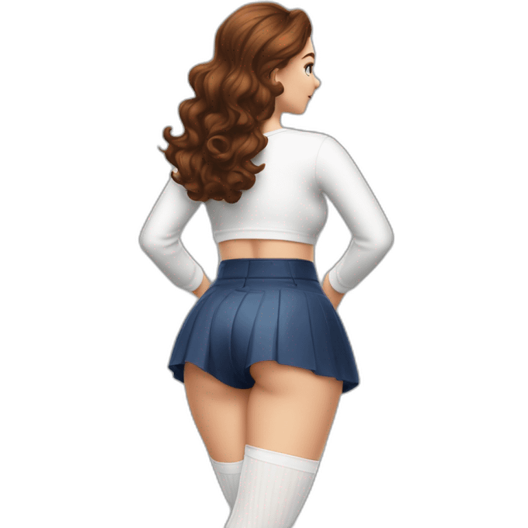 full-body-back-view-curvy-caucasian-beauty-skirt-lifted-by-the-wind-white-knickers and long socks emoji