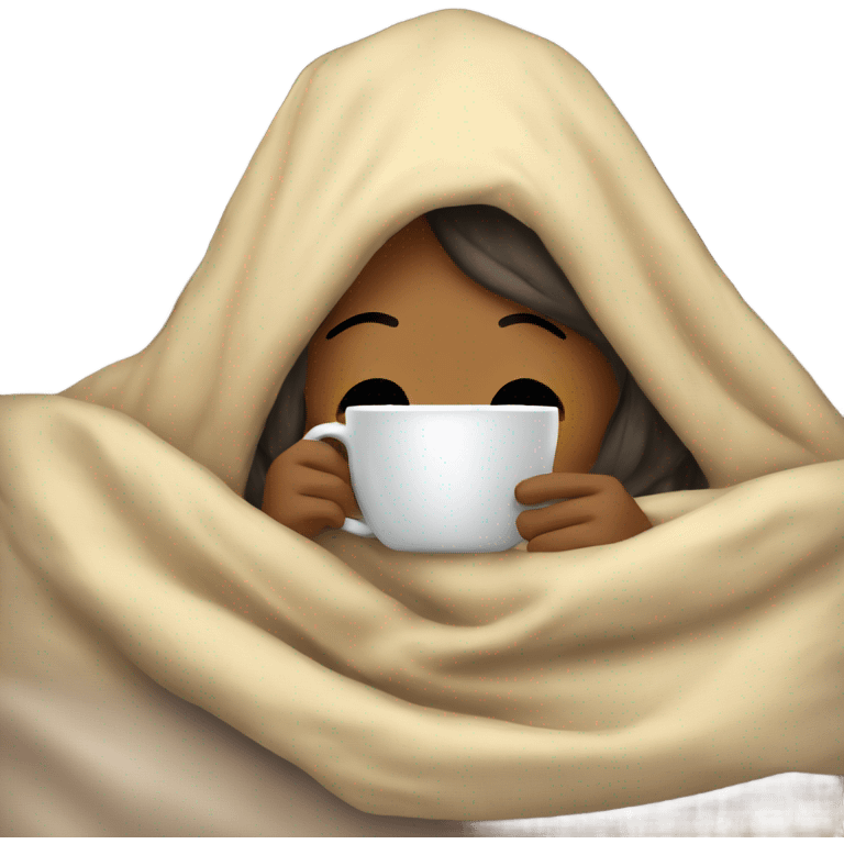 girl inside a blanket sipping coffee eyes closed emoji