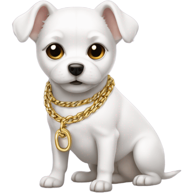 Small white dog wearing a gold chain emoji