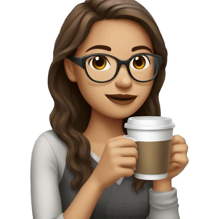 brown hair girl with grey glasses drinking coffee emoji